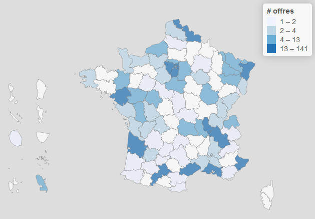 Carte des offres d'emploi dans la famille Data/IA en septembre 2024